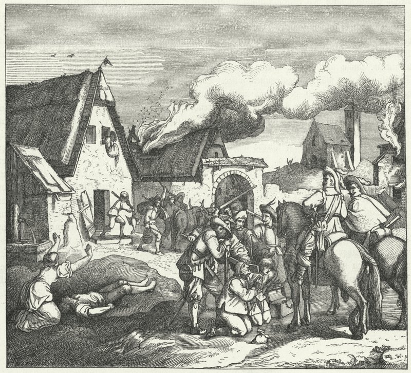 Kejserliga trupper plundrar och plundrar efter slaget vid Nördlingen, 1634 av Josef Mathias Trenkwald
