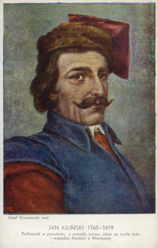 Jan Kilinski, polsk militärledare för Kosciuszko-upproret mot ryskt styre i Polen (färg litho) av Josef Wincenty Kruszewski