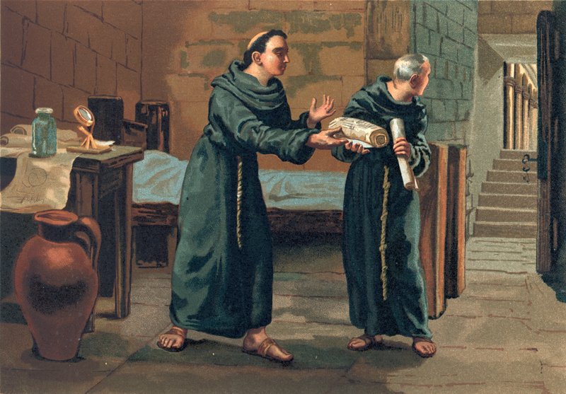 Roger Bacon skickar sin Magnum Opus till påven av Josep or Jose Planella Coromina