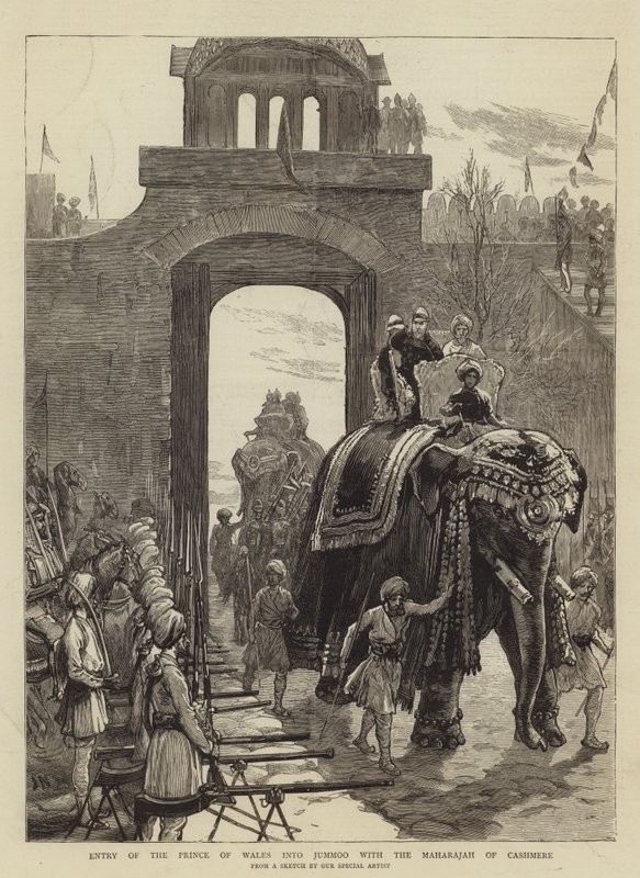 Prinsen av Wales intåg i Jummoo med Maharajah of Cashmere av Joseph Nash