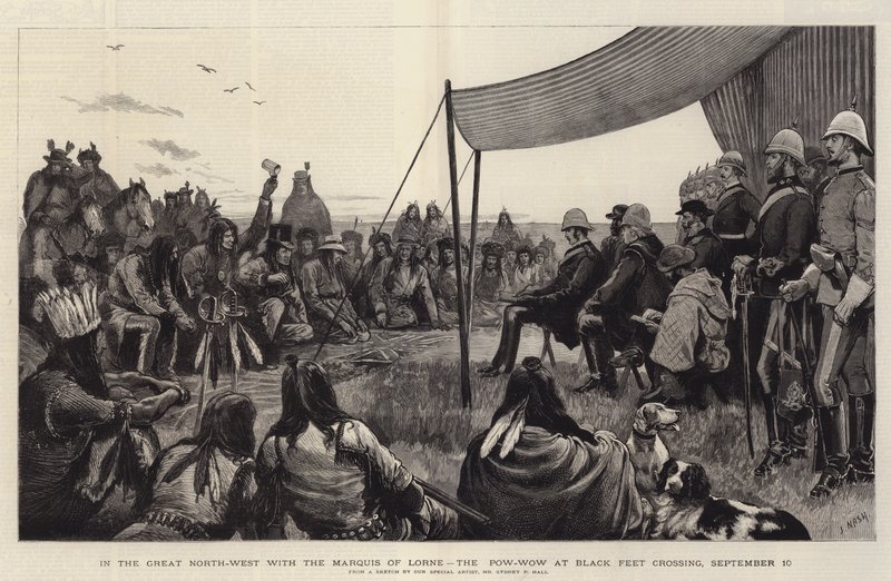 I den stora nordväst med markisen av Lorne, Pow-Wow vid Black Feet Crossing, 10 september av Joseph Nash