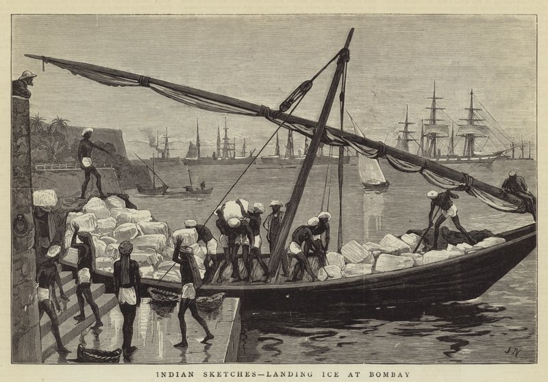 Indian Sketches, landning på isen i Bombay av Joseph Nash