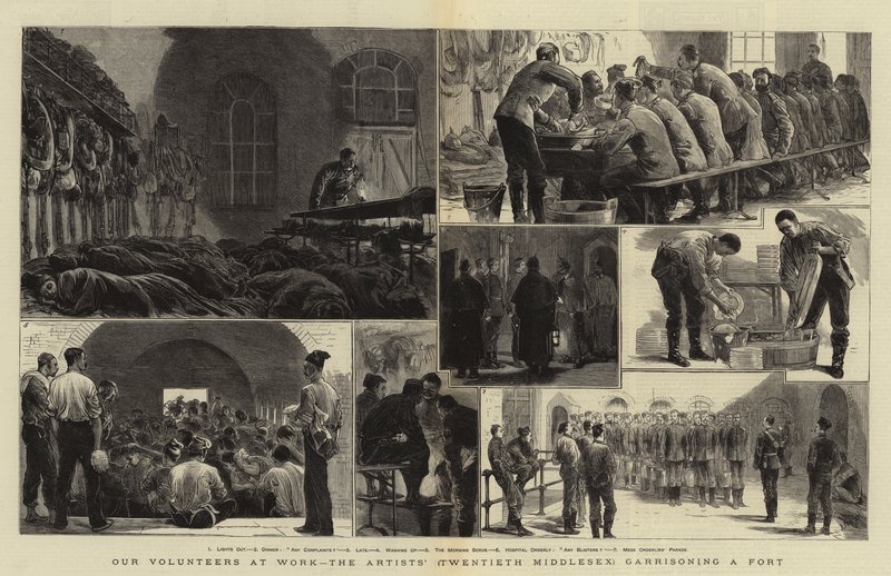 Våra volontärer på jobbet, konstnärernas (tjugonde Middlesex) garnisonerar ett fort av Joseph Nash
