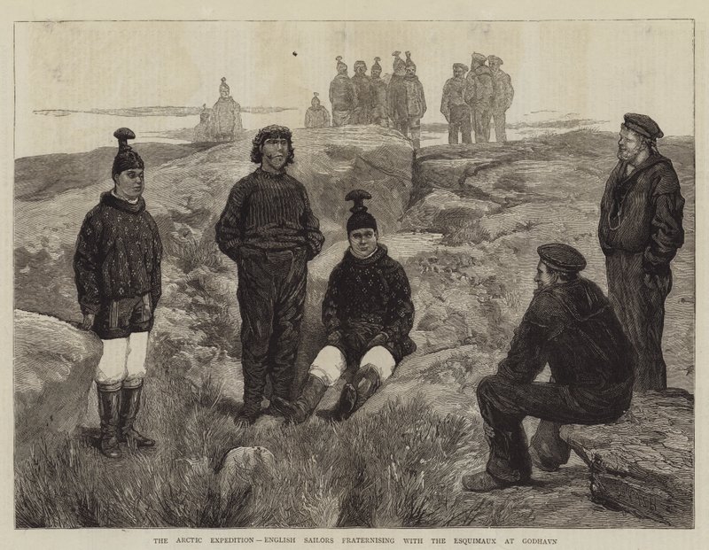 Den arktiska expeditionen, engelska sjömän som förbrödrar sig med Esquimaux vid Godhavn av Joseph Nash