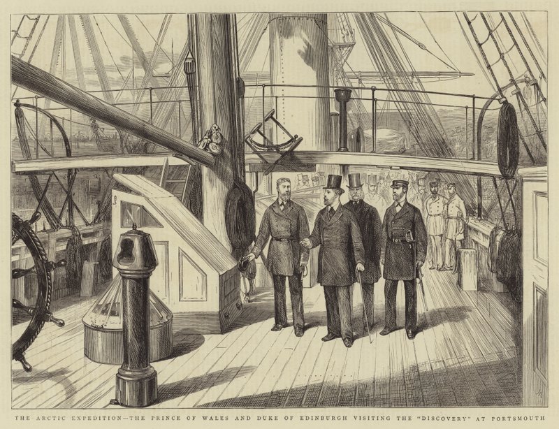 Den arktiska expeditionen, prinsen av Wales och hertigen av Edinburgh besöker Discovery i Portsmouth av Joseph Nash