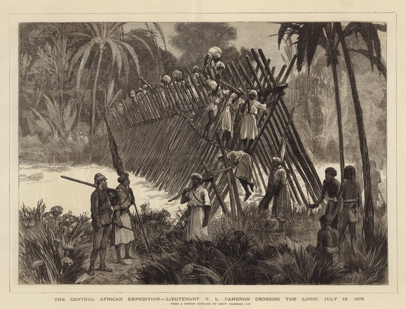 Den centralafrikanska expeditionen, löjtnant V L Cameron korsar Lovoi, 15 juli 1875 av Joseph Nash