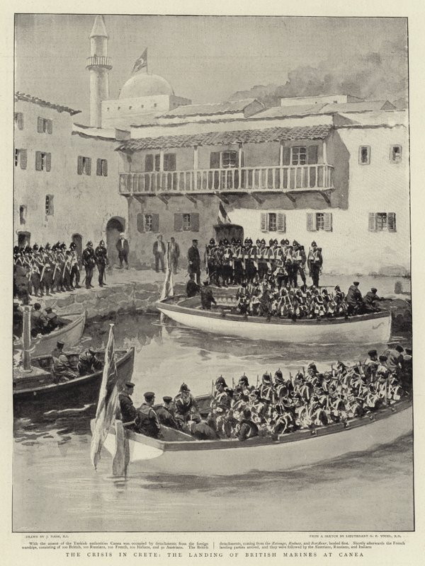 Krisen på Kreta, landsättningen av brittiska marinsoldater vid Canea av Joseph Nash