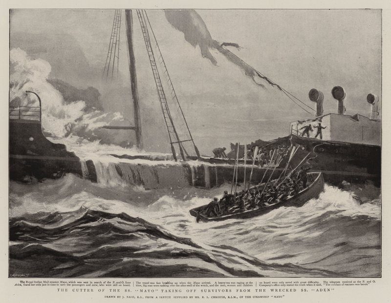 Skäraren från SS Mayo lyfter överlevande från den förliste SS Aden av Joseph Nash
