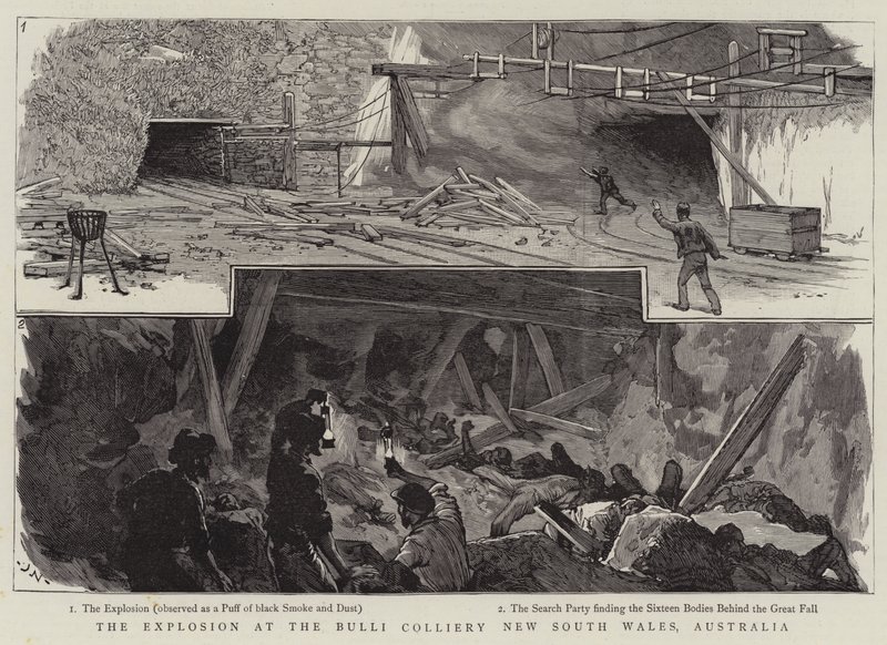 Explosionen vid Bulli Colliery New South Wales, Australien av Joseph Nash
