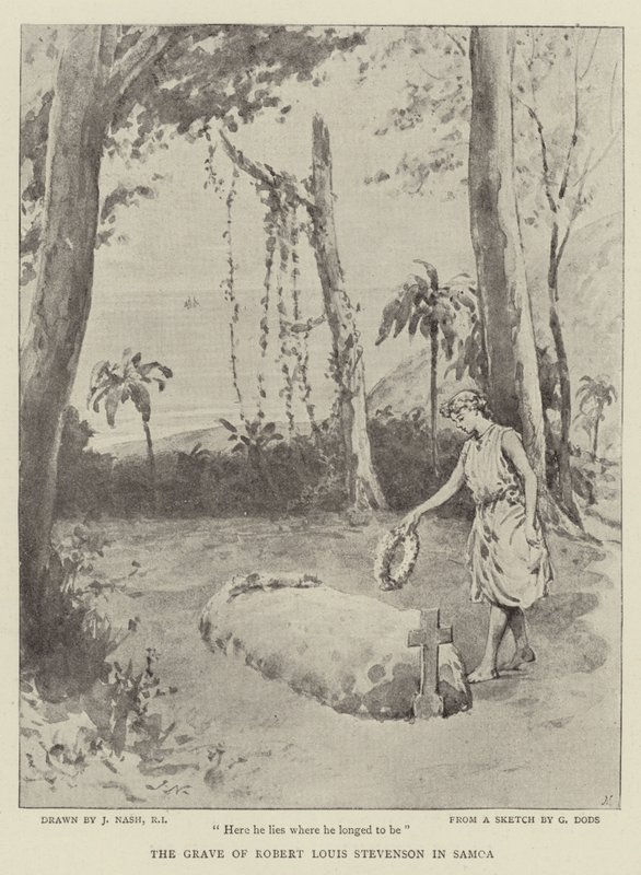 Robert Louis Stevensons grav i Samoa av Joseph Nash