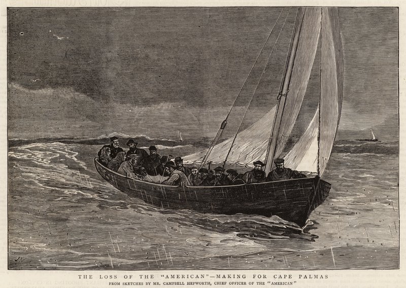 The Loss of the American, på väg mot Cape Palmas av Joseph Nash
