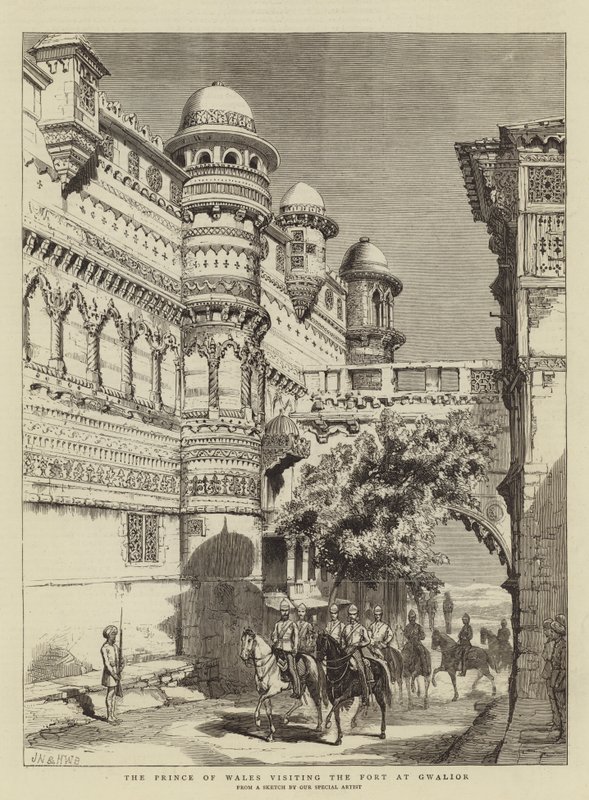 Prinsen av Wales besöker fortet i Gwalior av Joseph Nash