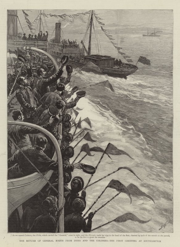 General Booths återkomst från Indien och kolonierna, den första hälsningen i Southampton av Joseph Nash