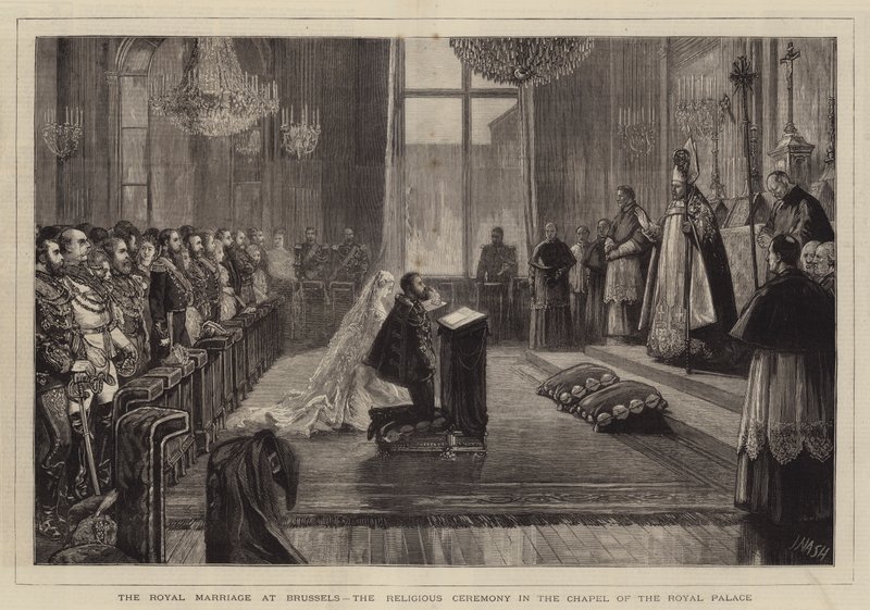 Det kungliga bröllopet i Bryssel, den religiösa ceremonin i det kungliga slottets kapell av Joseph Nash
