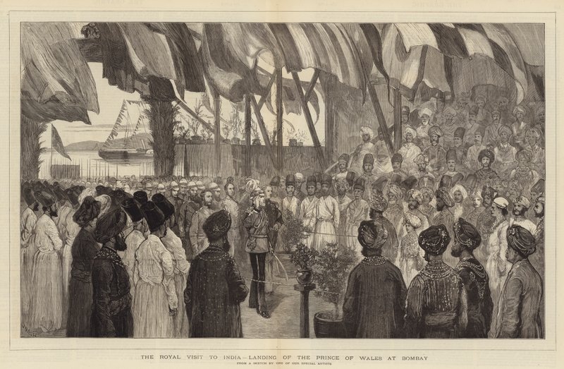 Det kungliga besöket i Indien, landning av prinsen av Wales i Bombay av Joseph Nash