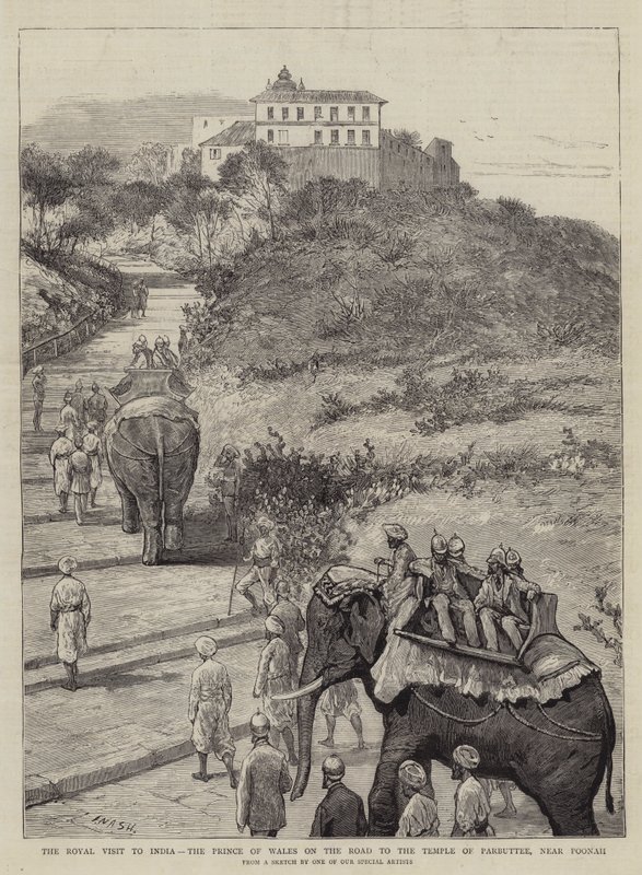 Det kungliga besöket i Indien, prinsen av Wales på väg till Parbuttee-templet, nära Poonah av Joseph Nash