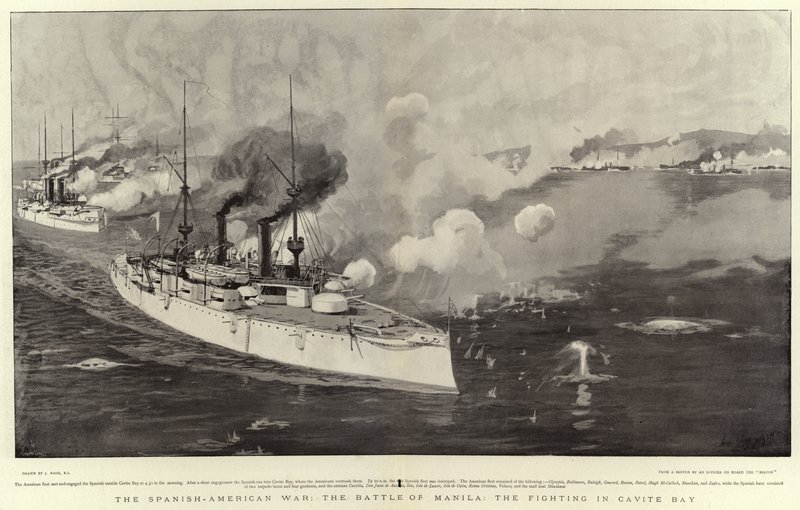 Det spansk-amerikanska kriget, slaget vid Manila, striderna i Cavite Bay av Joseph Nash