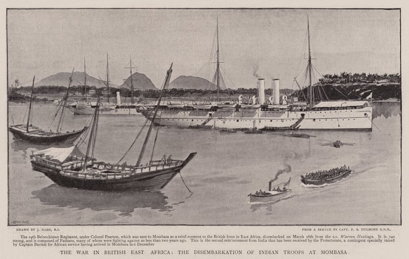 Kriget i brittiska Östafrika, landstigningen av indiska trupper vid Mombasa av Joseph Nash