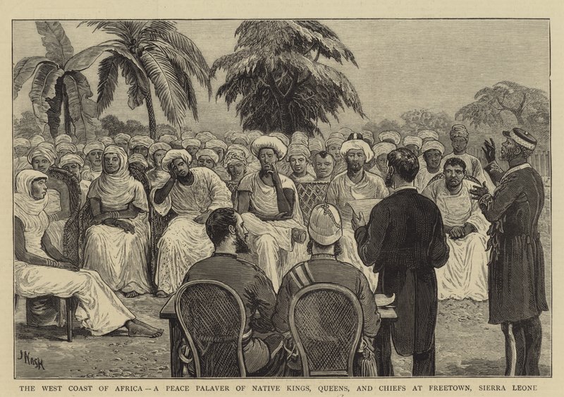 Afrikas västkust, en fredspalver av infödda kungar, drottningar och hövdingar i Freetown, Sierra Leone av Joseph Nash