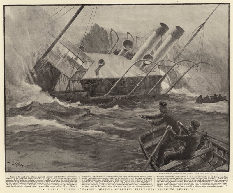 The Wreck of the Channel Queen, Guernsey Fishermen som räddar överlevande av Joseph Nash
