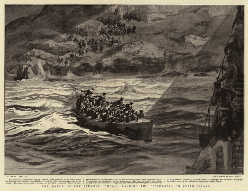 The Wreck of the Steamer China, landar passagerarna på Perim Island av Joseph Nash