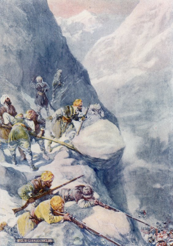 Krossade av rullande stenar, mejas ner av salvor av muskötskott, föll männen i hundratals av Joseph Ratcliffe Skelton