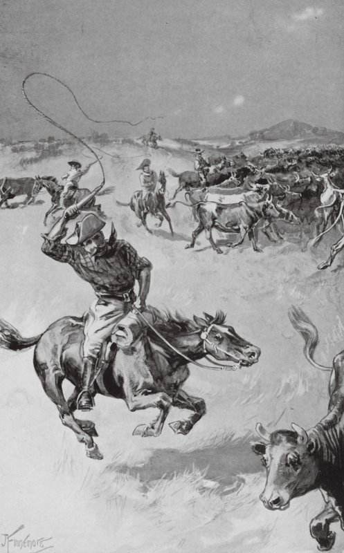 Röjning av boskap i Queensland (litografi) av Joseph (after) Finnemore