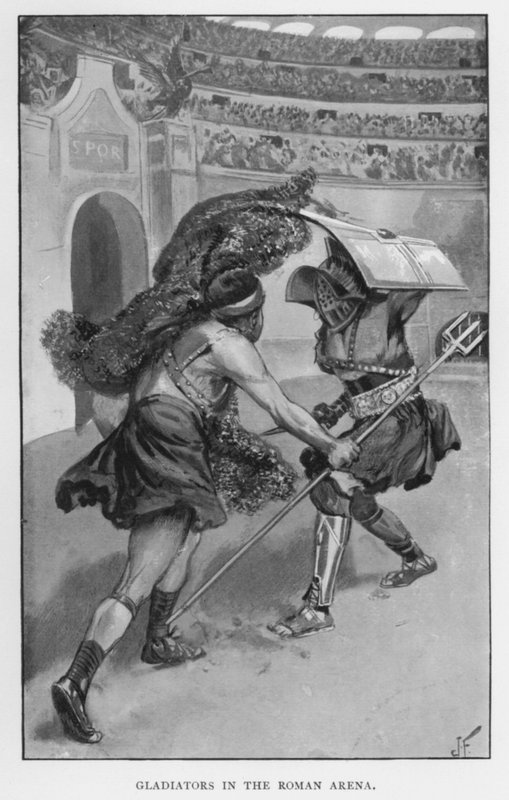 Gladiatorer i den romerska arenan (litho) av Joseph (after) Finnemore