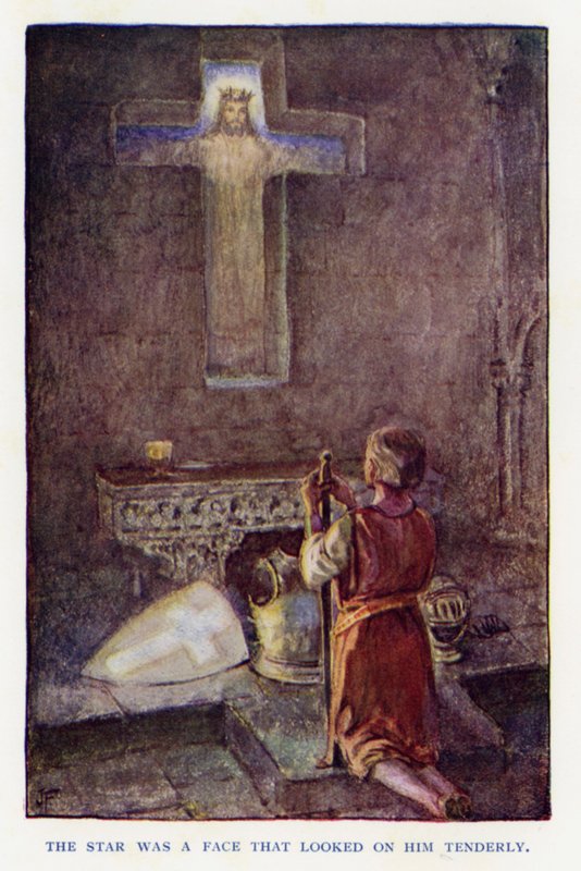 Illustration för Sir Knight of the Splendid Way (färg litho) av Joseph (after) Finnemore