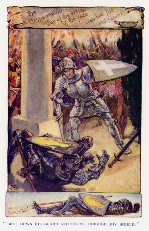 Illustration för Sir Knight of the Splendid Way (färg litho) av Joseph (after) Finnemore