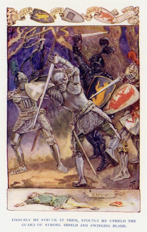 Illustration till Sir Knight of the Splendid Way (färglitografi) av Joseph (after) Finnemore