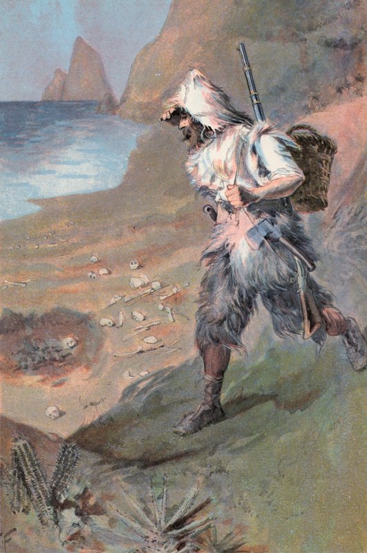 Robinson Crusoe: Jag är fylld av skräck (färg litho) av Joseph (after) Finnemore