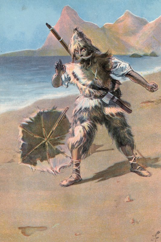Robinson Crusoe: Jag ser ett fotavtryck (färg litho) av Joseph (after) Finnemore