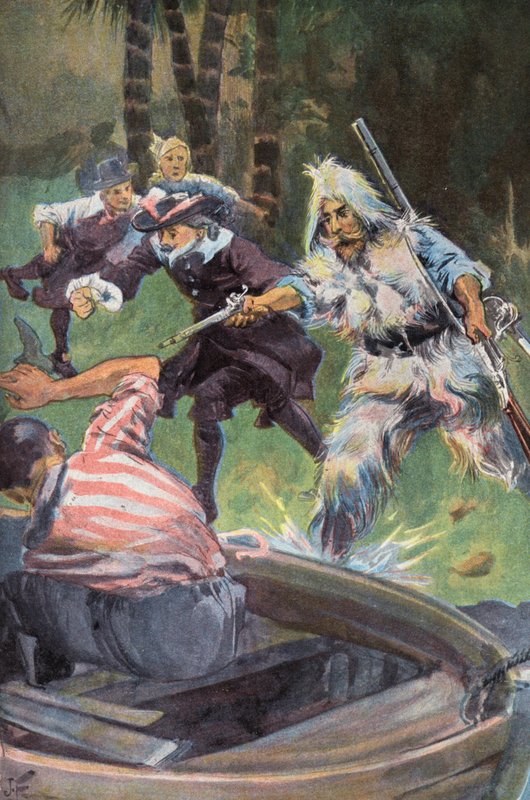 Robinson Crusoe: Vi uppmanar honom att ge efter (färg litho) av Joseph (after) Finnemore