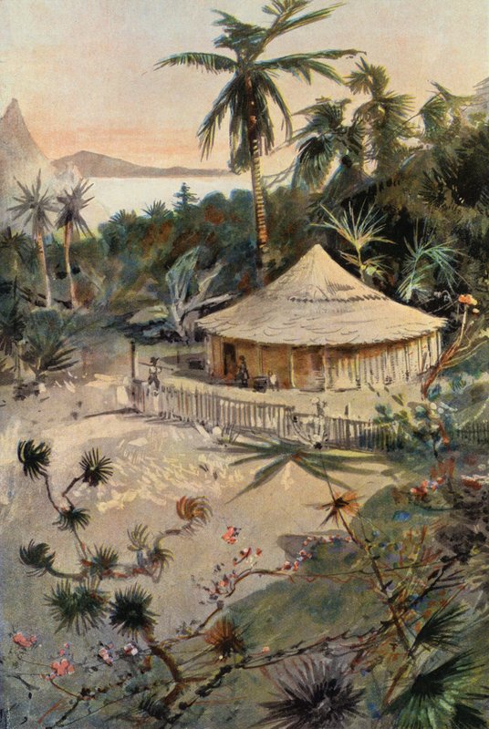 Robinson Crusoe: Will Atkins tält (lito i färg) av Joseph (after) Finnemore