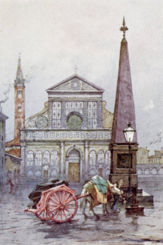 Kyrkan S Maria Novella, Florens (färg litho) av Joseph (after) Finnemore