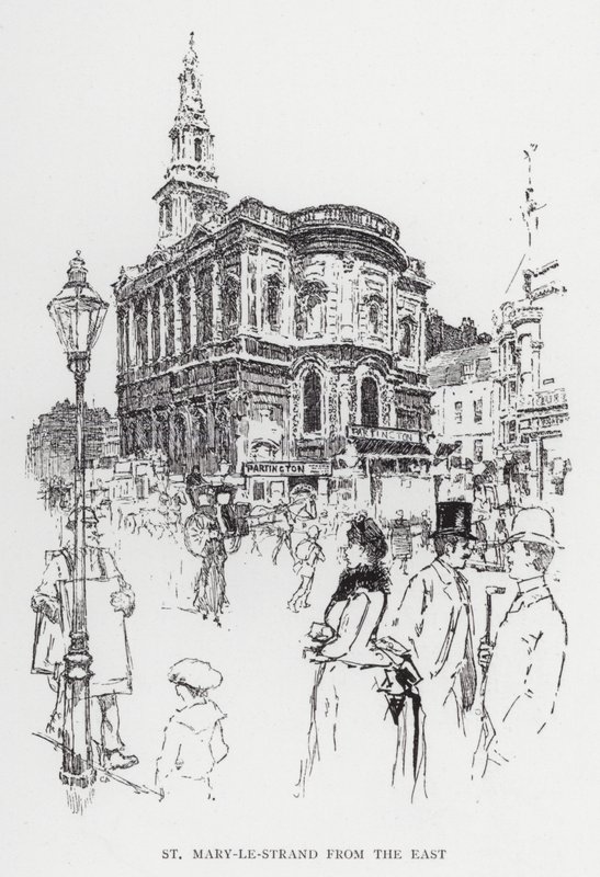 St Mary-le-Strand från öst (litho) av Joseph (after) Pennell