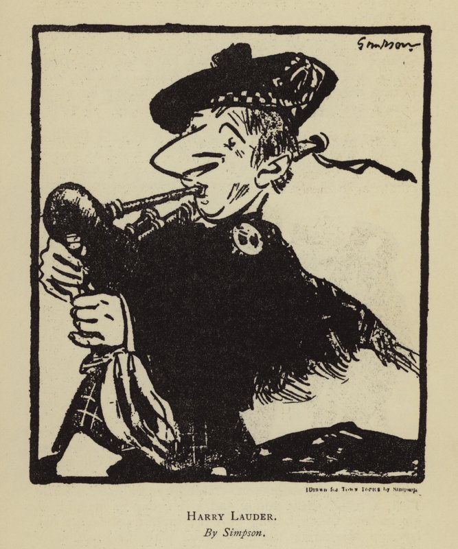 Harry Lauder, skotsk sångare och komiker (litho) av Joseph (after) Simpson
