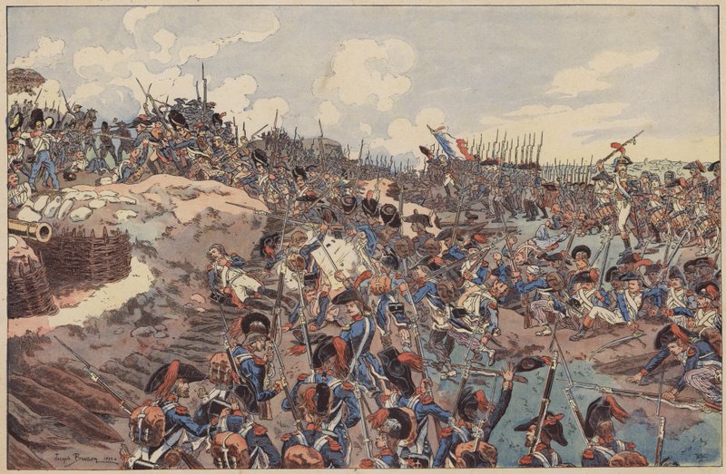Slaget vid Jemappes, franska revolutionskrigen, 6 november 1792 (färg litho) av Joseph Charles (after) Beuzon