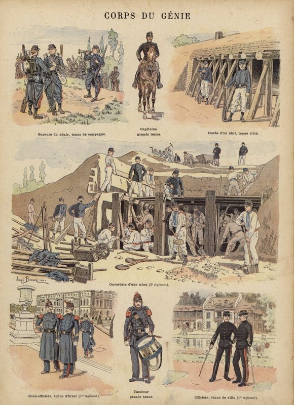 Militäringenjörer från den franska armén (färg litho) av Joseph Charles (after) Beuzon