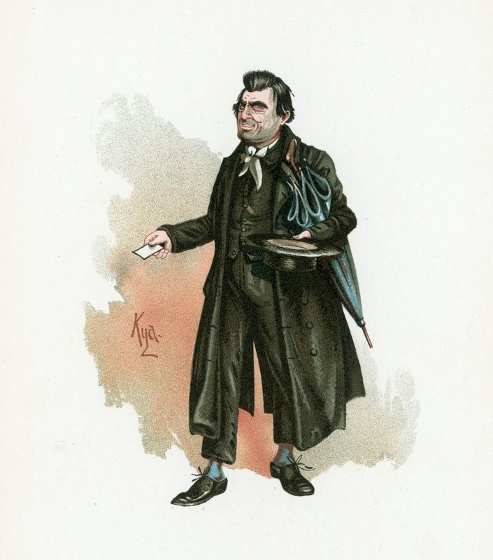 Mr Whackford Squeers, illustration från "Character Sketches from Charles Dickens", ca 1890 av Joseph Clayton Clarke