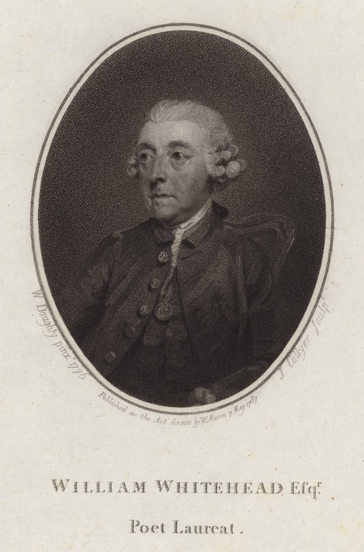William Whitehead, engelsk poet och dramatiker (gravyr) av Joseph Collyer