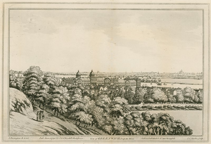 Utsikt över Greenwich, London och uppför Themsen av Joseph Farington