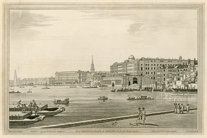 Utsikt över Somerset Place, Adelphi, etc från Temple Garden av Joseph Farington