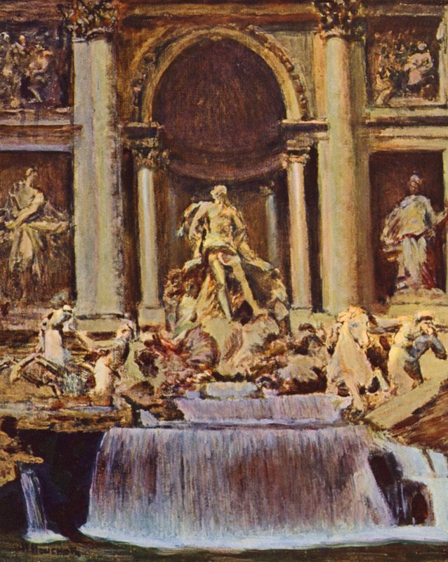 Rom: Trevifontänen (färglitografi) av Joseph Felix Bouchor