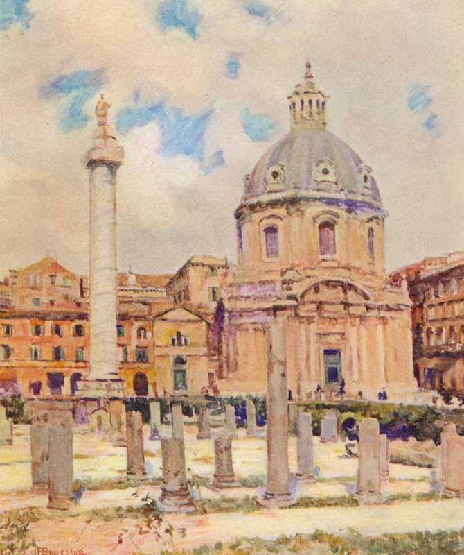 Rom: Trajanus forum (färglitografi) av Joseph Felix Bouchor
