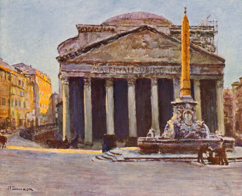 Rom: Agrippas Pantheon (färglitografi) av Joseph Felix Bouchor
