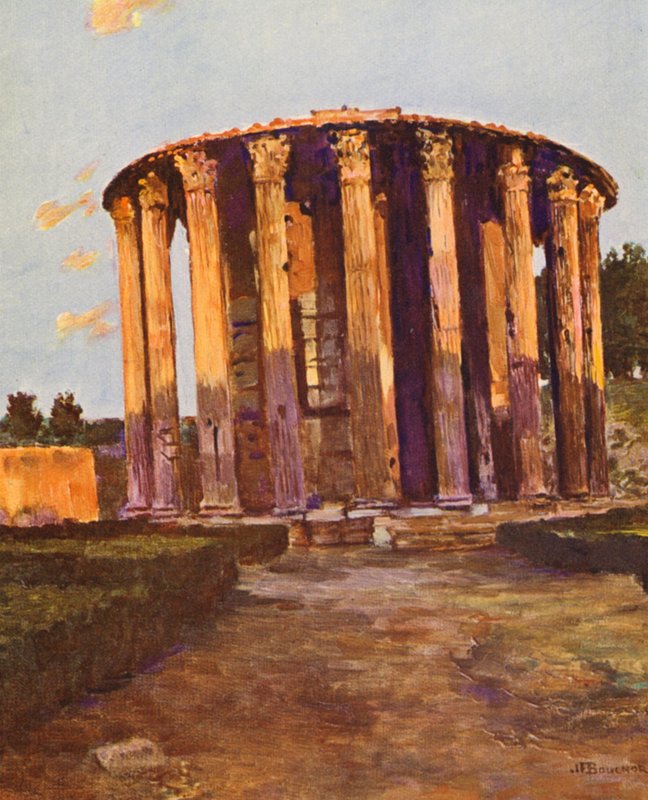 Rom: Vesta-templet (färglitografi) av Joseph Felix Bouchor