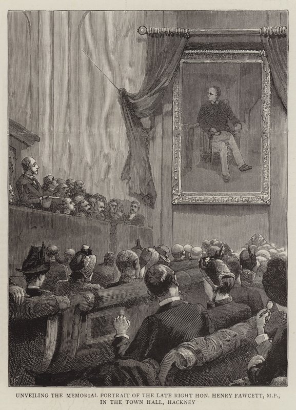 Avtäckning av minnesporträttet av den sena högern, ärade Henry Fawcett, MP, i rådhuset, Hackney av Joseph Finnemore