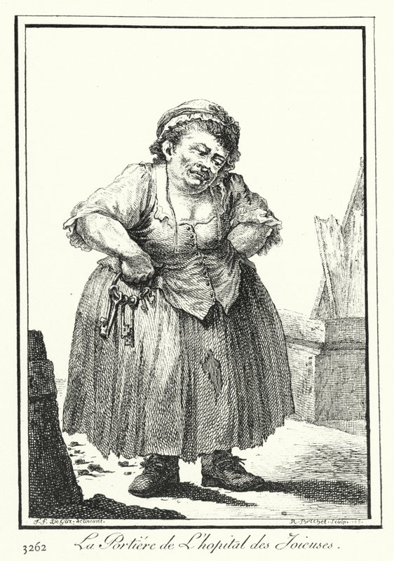 Dörrvakten på Hopital des Joieuses (gravyr) av Joseph Franz von (after) Goez